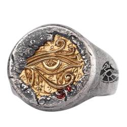jackeywu Vintage Silber Eingelegtes Kupfer Zirkon alle sehen Augenring ägyptisches Auge des Horus Ringe Gold Pharao. Schatz Viking Schmuck offener Schwanzring von jackeywu