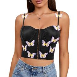 jascaela Damen Satin Schmetterling Korsett Top Sexy Ärmellos Busiter Crop Top Rave Party Tank Tops, Schwarz, Klein von jascaela