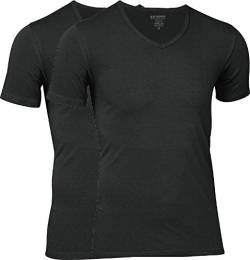 jbs - Hochwertiges T-Shirt für Herren im Doppelpack - Unterziehshirt aus Viskose (aus Bambus-Cellulose) und Baumwolle, V-ausschnitt 2x Schwarz, S von jbs