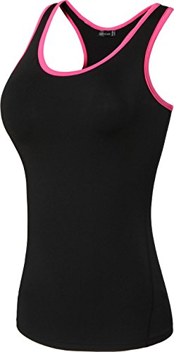 jeansian Damen Running Tights Exercise Training Fitness Yoga Weste Tank Top SWT237 Black&Rosered M von jeansian