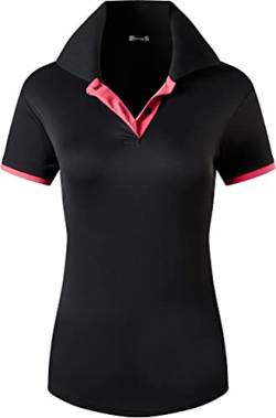 jeansian Damen Sport Polo Tee Shirt Poloshirts Tshirt T-Shirt Kurzarm Tennis Golf Bowling Sportwear SWT325 BlackRose L von jeansian