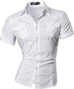 jeansian Herren Freizeit Hemden Shirt Tops Mode Langarmlig Men's Casual Dress Slim Fit 8360 White XXL von jeansian