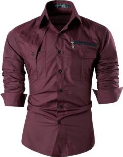 jeansian Herren Freizeit Hemden Shirt Tops Mode Langarmshirts Slim Fit 8371 WineRed XL von jeansian