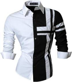 jeansian Herren Freizeit-Knopfleiste Langarm Hemd mit modischem Print Stilvoll Men Shirt K014 Black M von jeansian
