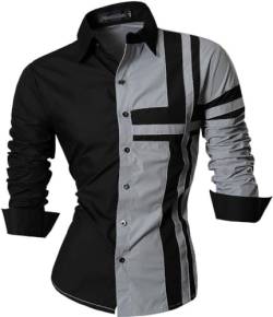 jeansian Herren Freizeit-Knopfleiste Langarm Hemd mit modischem Print Stilvoll Men Shirt K014 Gray XL von jeansian