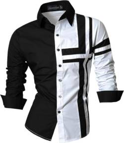 jeansian Herren Freizeit-Knopfleiste Langarm Hemd mit modischem Print Stilvoll Men Shirt K014_White_XXL von jeansian