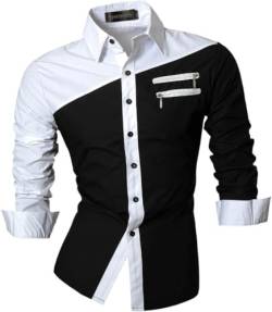 jeansian Herren Freizeit-Knopfleiste Langarm Hemd mit modischem Print Stilvoll Men Shirt K015_Black_XL von jeansian