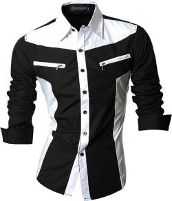 jeansian Herren Freizeit-Knopfleiste Langarm Hemd mit modischem Print Stilvoll Men Shirt K018_Black_L von jeansian