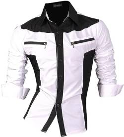 jeansian Herren Freizeit-Knopfleiste Langarm Hemd mit modischem Print Stilvoll Men Shirt K018_White_XL von jeansian