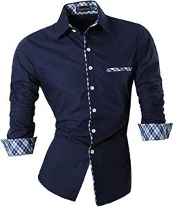 jeansian Herren Freizeit-Knopfleiste Langarm Hemd mit modischem Print Stilvoll Men Shirt K020_DarkBlue_XL von jeansian