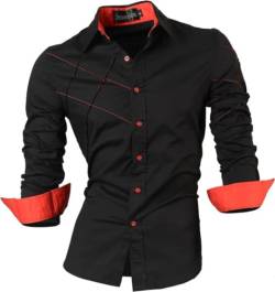 jeansian Herren Freizeit-Knopfleiste Langarm Hemd mit modischem Print Stilvoll Men Shirt K028_Black_M von jeansian