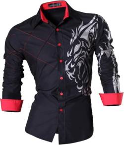 jeansian Herren Freizeit-Knopfleiste Langarm Hemd mit modischem Print Stilvoll Men Shirt K030_Black_XL von jeansian