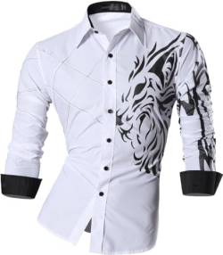 jeansian Herren Freizeit-Knopfleiste Langarm Hemd mit modischem Print Stilvoll Men Shirt K030_White_XXXL von jeansian