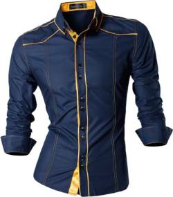 jeansian Herren Freizeit-Knopfleiste Langarm Hemd mit modischem Print Stilvoll Men Shirt K034_DarkBlue_XL von jeansian