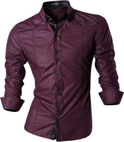 jeansian Herren Freizeit-Knopfleiste Langarm Hemd mit modischem Print Stilvoll Men Shirt K034_WineRed_XL von jeansian