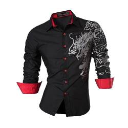 jeansian Herren Freizeit-Knopfleiste Langarm Hemd mit modischem Print Stilvoll Men Shirt K037_Black_XL von jeansian