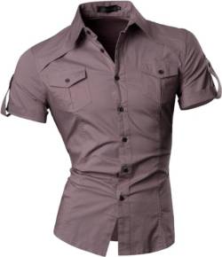 jeansian Herren Freizeit-Knopfleiste Langarm Hemd mit modischem Print Stilvoll Men Shirt K360_Gray_M von jeansian