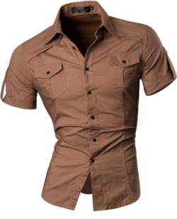 jeansian Herren Freizeit-Knopfleiste Langarm Hemd mit modischem Print Stilvoll Men Shirt K360_Khaki_L von jeansian
