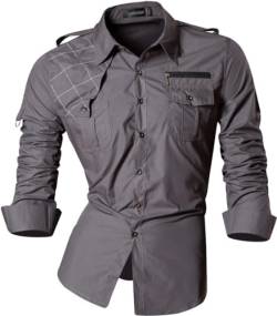 jeansian Herren Freizeit-Knopfleiste Langarm Hemd mit modischem Print Stilvoll Men Shirt K371_Gray_L von jeansian