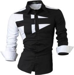 jeansian Herren Freizeit-Knopfleiste Langarm Hemd mit modischem Print Stilvoll Men Shirt K397 Black L von jeansian