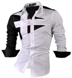 jeansian Herren Freizeit-Knopfleiste Langarm Hemd mit modischem Print Stilvoll Men Shirt K397 White S von jeansian