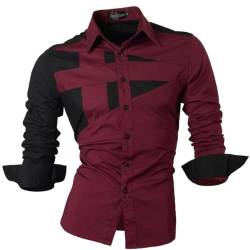 jeansian Herren Freizeit-Knopfleiste Langarm Hemd mit modischem Print Stilvoll Men Shirt K397 WineRed M von jeansian