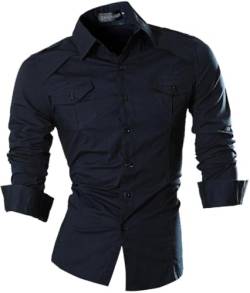 jeansian Herren Freizeit-Knopfleiste Langarm Hemd mit modischem Print Stilvoll Men Shirt K801 DarkBlue XL von jeansian