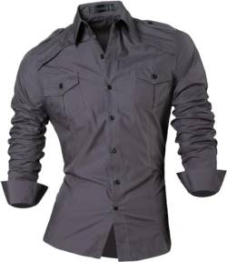 jeansian Herren Freizeit-Knopfleiste Langarm Hemd mit modischem Print Stilvoll Men Shirt K801 Gray L von jeansian