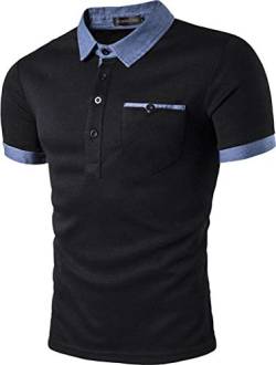 jeansian Herren Polo T-Shirts Tennis Golf Kurzärmliges Oberteil Polo-Shirt Mehrfarben Poloshirts JZA013 Black S von jeansian