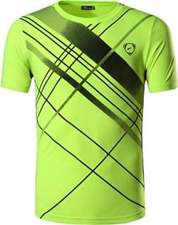 jeansian Herren Sport Tee Shirt Tshirt T-Shirt Kurzarm Tops Tennis Golf Bowling Trockener Sitz LSL133 GreenYellow L von jeansian