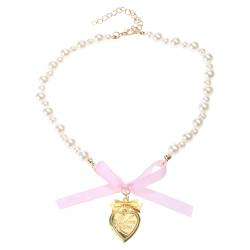 jebyltd Pearls Beads Schlüsselbeinkette Stylischer Choker mit Herzanhänger Trendiges Accessoire, 14* 9* 1cm, Perlen von jebyltd