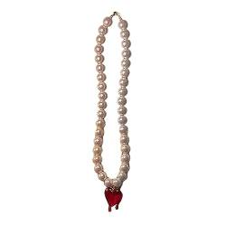 jebyltd Trendige Halskette mit Kunstperlen für Damen, Herzanhänger, Perlenketten, 10* 8* 2cm, Imitationsperlen von jebyltd