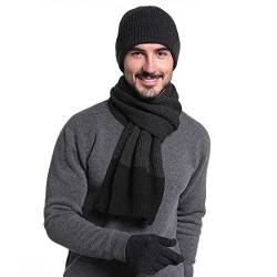 Wintermütze, Touchscreen-Handschuhe und Schals für Herren und Damen, warm, gestrickt, kaltes Wetter, Totenkopfmütze, Schal, Handschuh-Set, 3 Stück, schwarz / dunkelgrau, Einheitsgröße von jerague