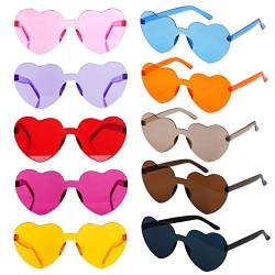 10 Paar Herz Sonnenbrille Rahmenlose Transparente Bunte Brillen Herzbrille Spaßbrillen für Damen Frauen 10 Farben (multi color1) von jerbro
