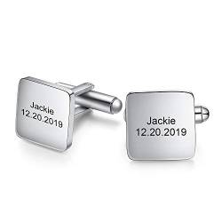 Personalisierte Manschettenknöpfe Herren mit benutzerdefinierten Namen und Datum Gravur 1 Paar Manschettenknöpfe für Männer Geschenk zum Valentinstag Jubiläum Vatertag (Silber-1) von jewel