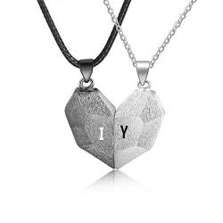 jewel Personalisierte BFF Halskette mit 2 Buchstaben Gravur Anhänger Magnetische Patchwork Herzförmige 2 Paar Halskette Männer Damen Geschenk Für Valentinstag von jewel