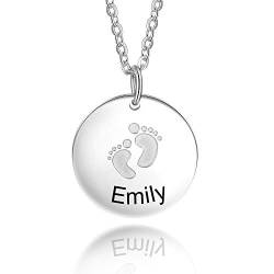 jewel Personalisierte Baby Fuß Anhänger Halskette mit Name Datum Gravur Halskette Mutter Tochter Frauen Halskette Geschenk zum Geburtstag Weihnachten Muttertag (Silber 1) von jewel