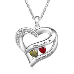 jewel Personalisierte Herz Halskette mit Silber Anhänger Gravur Namen Simulierte Geburtsstein Halskette Mutter Tochter Damen Geschenk für Muttertag Valentinstag (Silber 3) von jewel