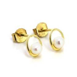 9 Karat (375) Gold & Süßwasser Perle Offene Ohrstecker von jewellerybox