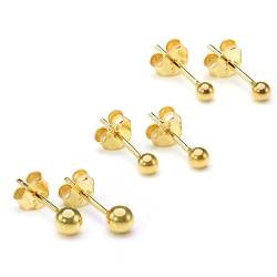 Sterling Silber Ball Ohrstecker Set getaucht Gold | 2mm, 3mm und 4mm von jewellerybox