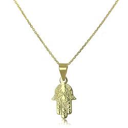 jewellerybox 9K (375) Gold Hamsa Hand Halskette mit Anhänger an Kette - 50,8 cm (20 Inches) von jewellerybox
