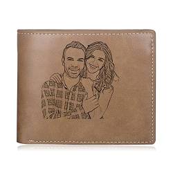 jewelora Geldbörse für Herren personalisiert mit Name und Foto Papa Leder Geldbörse Vatertag, Geburtstag Geschenk Braun Ehemann Großvater Sohn Familie Brieftasche (Braun 8) von jewelora