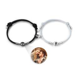 jewelora Partnerarmbänder Paar Armband mit Foto Personalisiertes Projektionsarmband Lederarmbänder für Männer und Frauen Geschenk für Sie Ihn (A) von jewelora