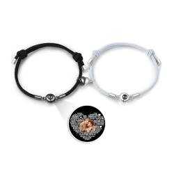 jewelora Partnerarmbänder Paar Armband mit Foto Personalisiertes Projektionsarmband Lederarmbänder für Männer und Frauen Geschenk für Sie Ihn (B) von jewelora