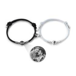jewelora Partnerarmbänder Paar Armband mit Foto Personalisiertes Projektionsarmband Lederarmbänder für Männer und Frauen Geschenk für Sie Ihn (C) von jewelora