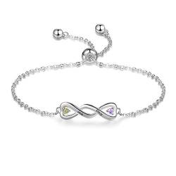 jewelora Personalisierte Frauen Unendlichkeit Armband Schwester/Paar Armband mit 2 gravierten Namen und 2 Steinen Kundenspezifisches Geschenk für Frau Freundin Freunde am Geburtstag Jubiläum von jewelora