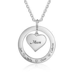 jewelora Personalisierte Kette für Damen Halskette mit Namen Herz-Anhänger Familie Halskette Geschenkschmuck für Mutter, Tochter Geburtstag, Muttertag, Weihnachten, Valentinstag Kette (Silber) von jewelora