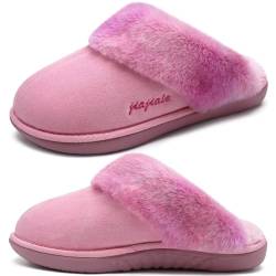 jiajiale Damen Hausschuhe Ladies Gemütlich Warm Flauschig Slipper für Winter Slip On Weiches Kissen Memory Foam Hausschuhe mit Harten Gummisohle Indoor Outdoor Rosa EU38 von jiajiale