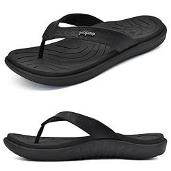 jiajiale Flip Flops Damen Mode Orthopädische Leder Stoff Leicht Zehentrenner Frauen Bequeme Yoga Fußbett Badelatschen Sommer Strand Rutschfest Feste Gummi Sohle Schwarz EU38.5 von jiajiale