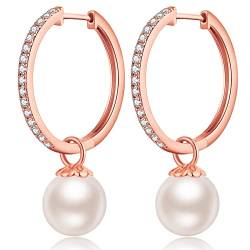 Creolen Perle Rosegold Ohrringe Damen Ohrringe Echt Silber Creolen Ohrringe Große Creolen Silber 925 Perlen Ohrringe Perlenohrringe Silber 925 Hängend Große Creole Ohrringe 23mm von jiamiaoi